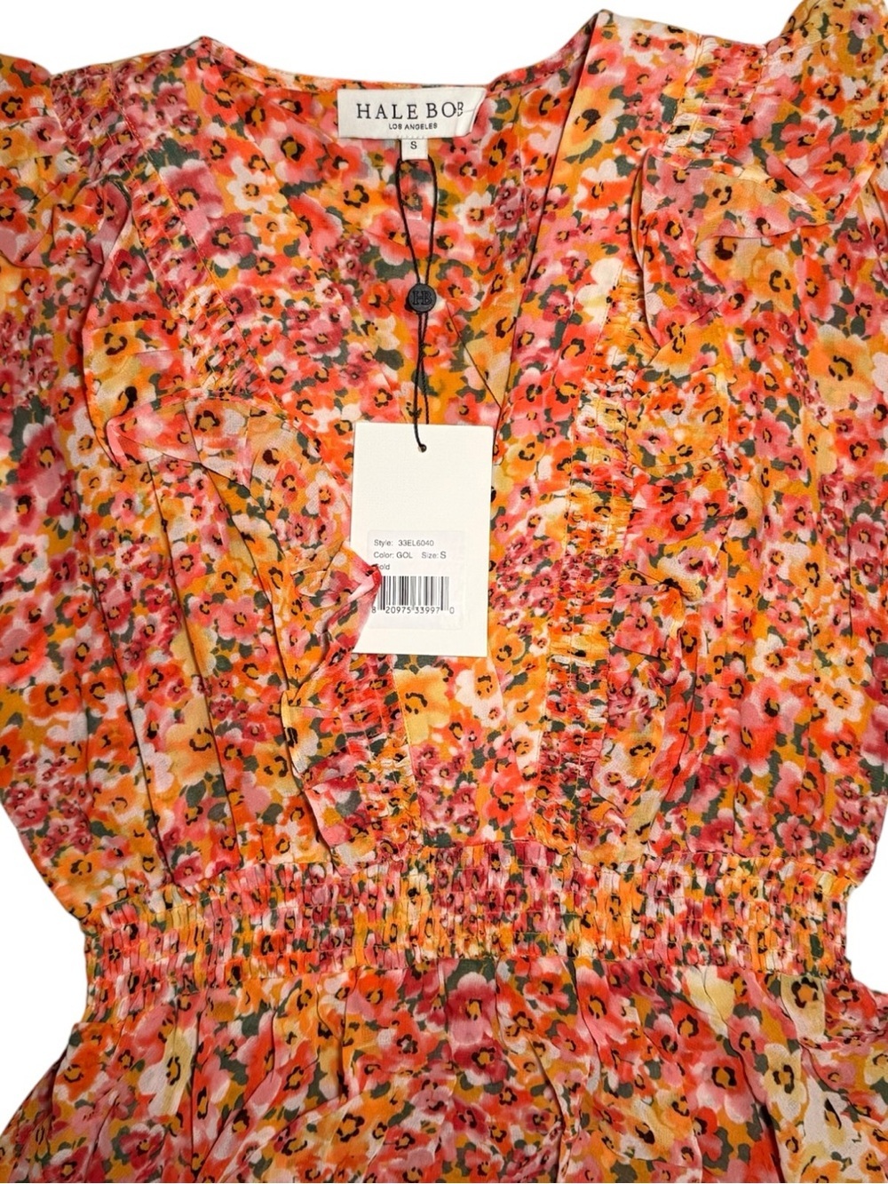 Hale Bob Sania Tiered Chiffon Maxi Dress Floral Ruffle Smocked Size S NWT - Picture 4 of 10